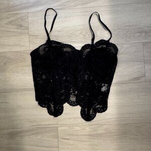 Black lace open middle crop top
